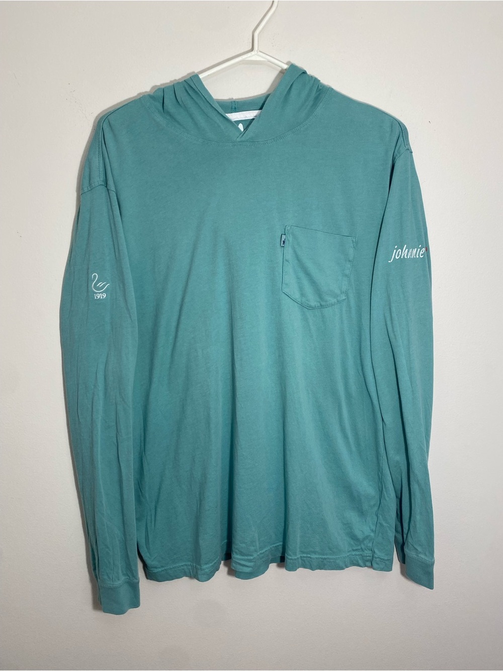 johnnie-O Teal Hooded Long-Sleeve Shirt Medium